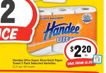 IGA Handee Ultra Super Absorbent Paper Towel 3 Pack offer