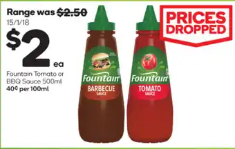 Woolworths Fountain Tomato or BBQ Sauce 500ml offer