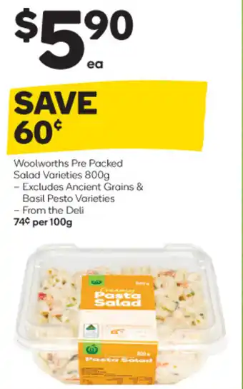 Woolworths Woolworths Pre Packed Salad Varieties 800g offer