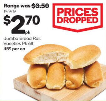 Woolworths Jumbo Bread Roll Varieties Pk 6# offer