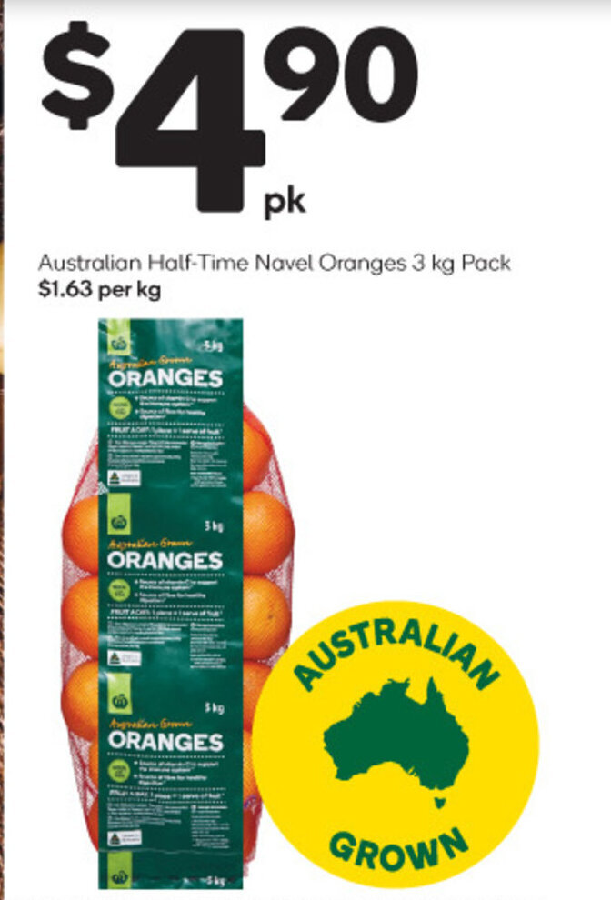 Australian HalfTime Navel Oranges 3 kg offer at Woolworths