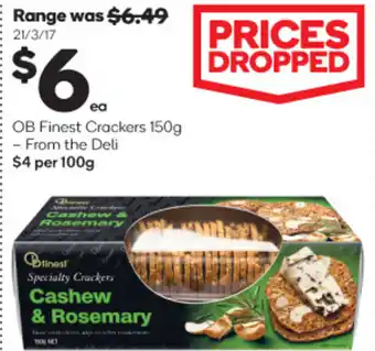 Woolworths OB Finest Crackers 150g offer