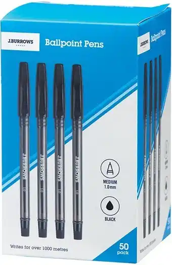 Officeworks J.Burrows 50 Pack Ballpoint Pens offer