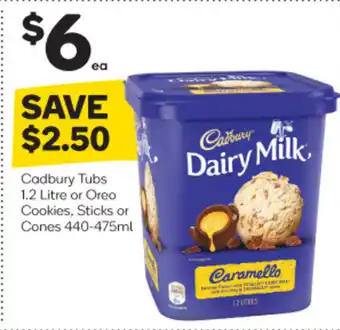 Woolworths Cadbury Tubs 1.2 Litre or Oreo Cookies, Sticks or Cones 440-475ml offer
