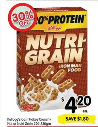 Spar Kellogg's Corn Flakes Crunchy Nut Or Nutri Grain offer
