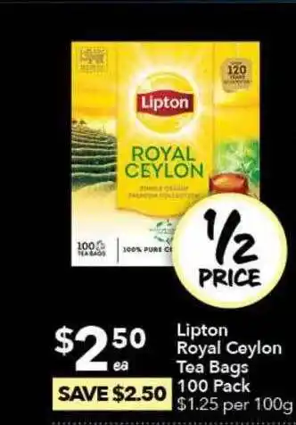 Lipton Royal Ceylon Tea Bags 100 Pack