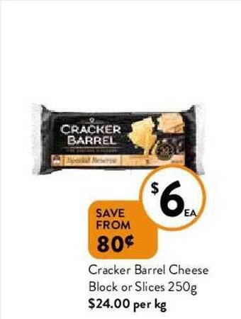 Foodworks Cracker Barrel Cheese Block Or Slices 250g offer