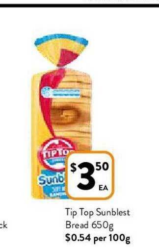 Foodworks Tip Top Sunblest Bread 650g offer