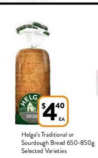 Foodworks Helga's Traditional Or Sourdough Bread 650-850g offer