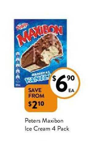 Foodworks Peters Maxibon Ice Cream 4 Pack offer