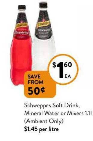 Foodworks Schweppes Soft Drink, Mineral Water Or Mixers offer
