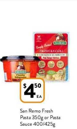 Foodworks San Remo Fresh Pasta Or Pasta Sauce offer