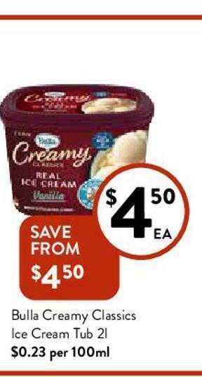 Foodworks Bulla Creamy Classics Ice Cream Tub offer