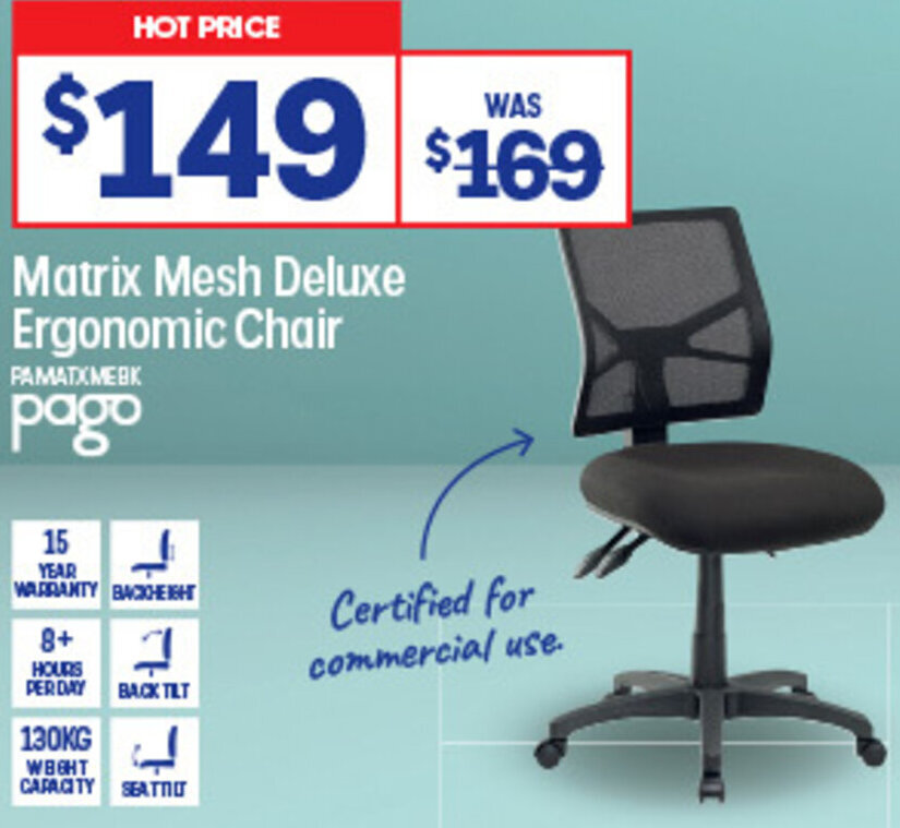 Matrix Mesh Deluxe Ergonomic Chair offer at Officeworks