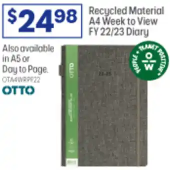 Officeworks Recycled Material A4 Week To View FY 22/23 Diary offer