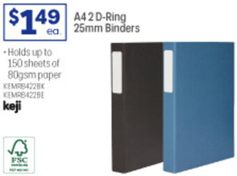 Officeworks A4 2 D-Ring 25mm Binders offer