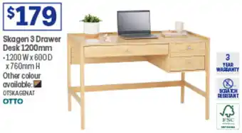 Skagen 3 Drawer Desk 1200mm