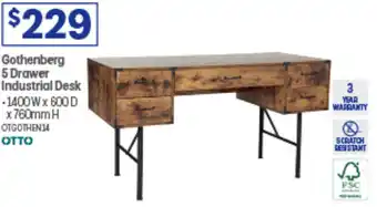 Officeworks Gothenberg 5 Drawer Industrial Desk offer