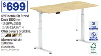 Officeworks S2 Electric Sit Stand Desk 1500mm offer