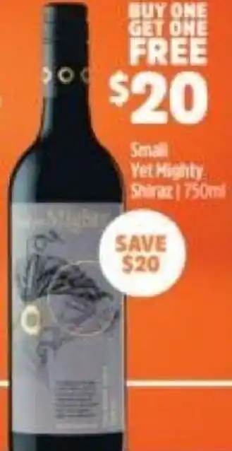 BWS Small Yet Mighty Shiraz 750 ml offer