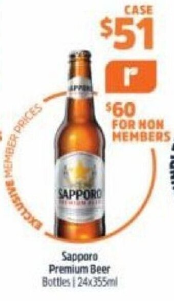 BWS Sapporo Premium Beer 24x355ml offer