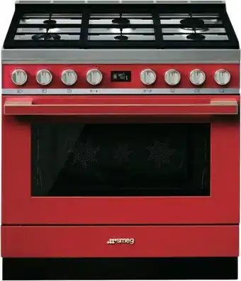The Good Guys Smeg Portofino 90cm Dual Fuel Upright Cooker - Red offer