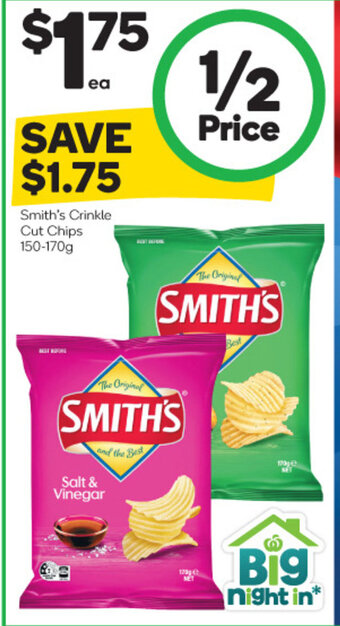 Woolworths Smith's Crinkle Cut Chips 150-170g offer