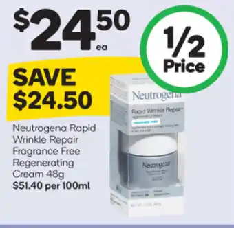 Woolworths Neutrogena Rapid Wrinkle Repair Fragrance Free Regenerating Cream 48g offer