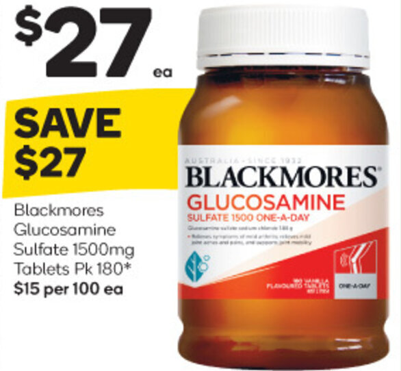 Blackmores Glucosamine Sulfate 1500mg Tablets Pk 180* offer at Woolworths