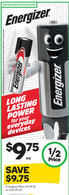 Woolworths Energizer Max AA Pk 16 or AAA Pk 14 offer