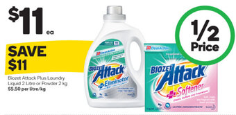 Woolworths Biozet Attack Plus Laundry Liquid 2 Litre or Powder 2kg offer