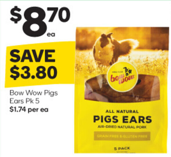 Bow Wow Pigs Ears Pk 5 offer at Woolworths