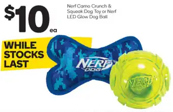 Nerf Como Crunch & Squeak Dog Toy or Nerf LED Glow Dog Ball