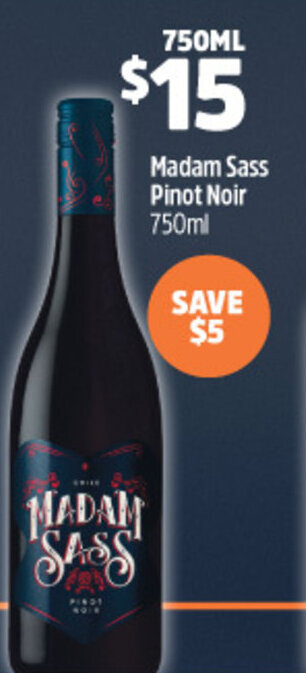 Woolworths Madam Sass Pinot Noir 750ml offer