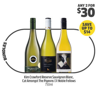 Woolworths Kim Crawford Reserve Sauvignon Blanc, Cat Amongst The Pigeons or Noble Fellows 750ml offer