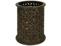 Luxor Carved Timber Hurricane Lantern, Dark Brown
