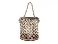 LivingStyles Broughton Bamboo Hurricane Candle Holder with Rope Handle - Small offer
