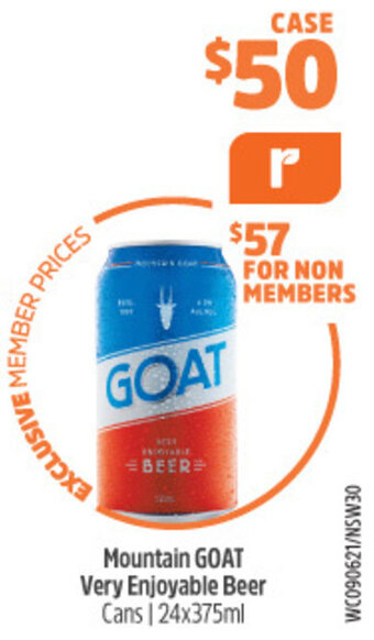 Woolworths Mountain Goat Very Enjoyable Beer Cans 24x375ml offer