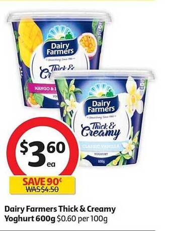 Coles Dairy Farmers Thick & Creamy Yoghurt 600g offer