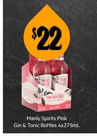 First Choice Liquor Manly Spirits Pink Gin & Tonic Bottles 4 X 275ml offer