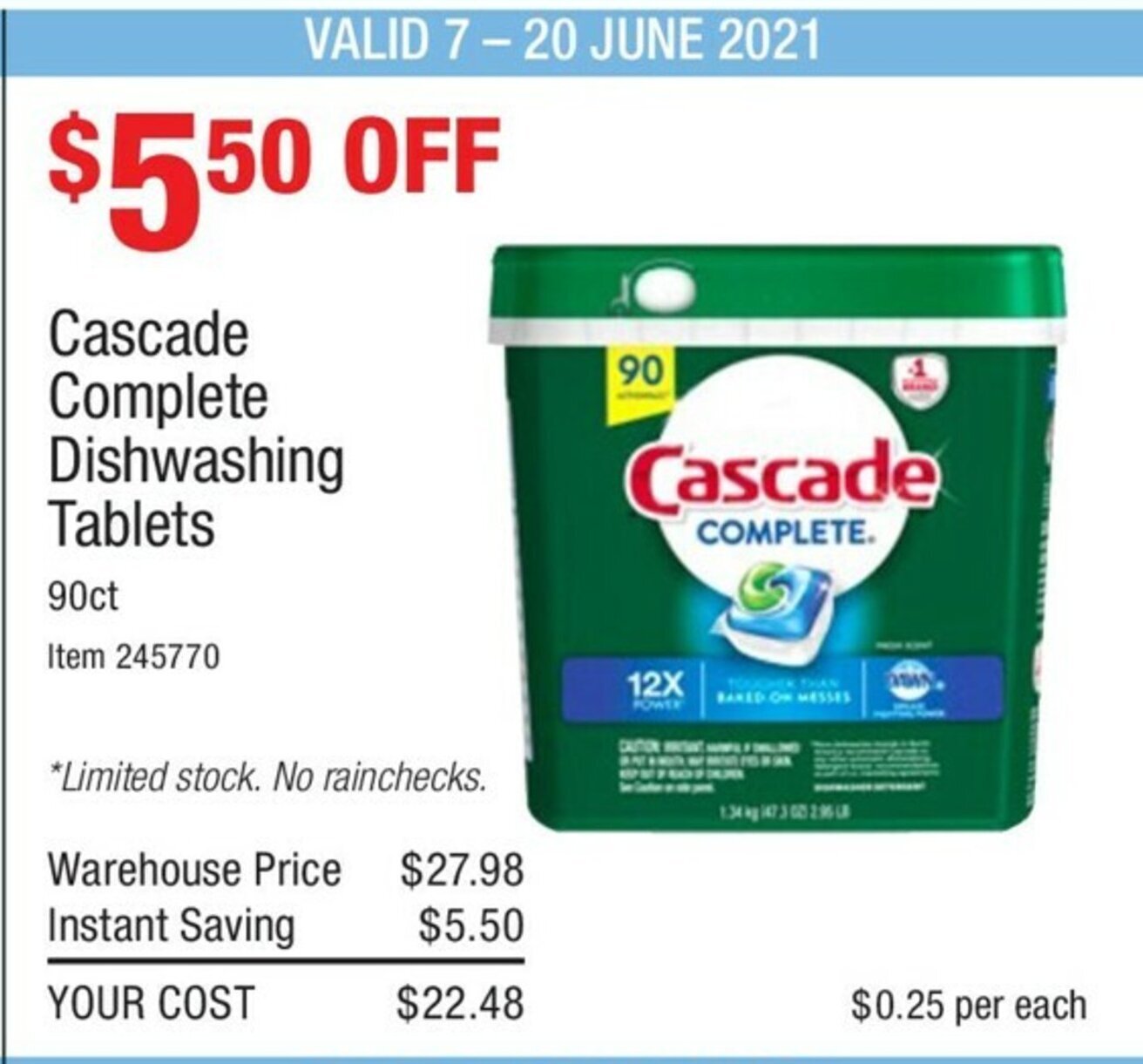 Cascade Complete Dishwashing Tablets offer at Costco