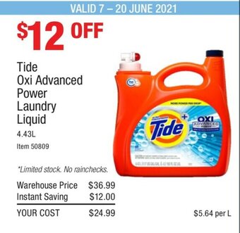 Costco Tide Oxi Advanced Power Laundry Liquid 4.43L offer