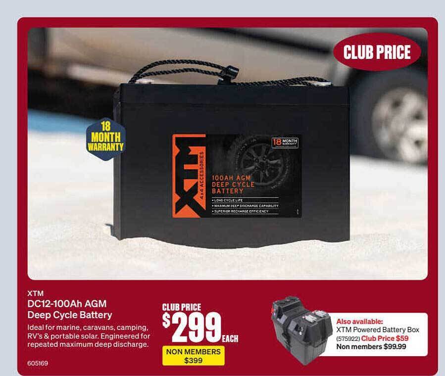 Xtm Dc12100ah Agm Deep Cycle Battery offer at SuperCheap Auto