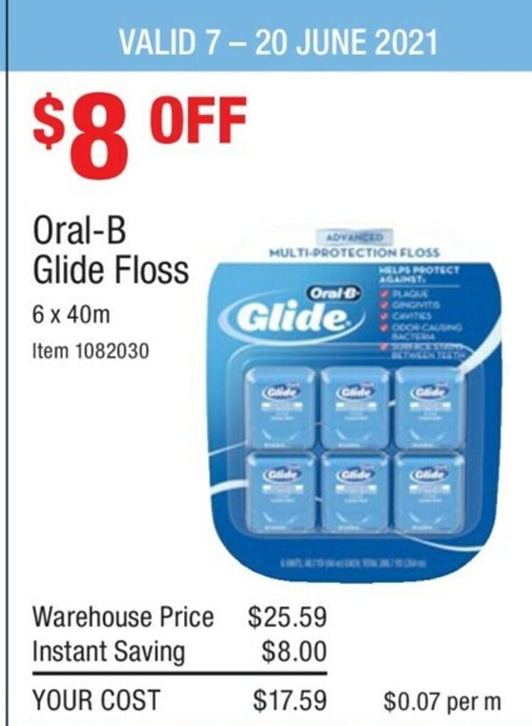 OralB Glide Floss 6x40m offer at Costco