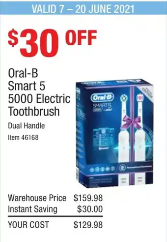 Costco Oral-B Smart 5 500 Electric Toothbrush Dual Handle offer