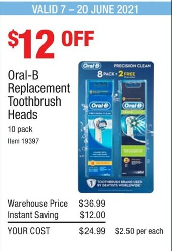 Costco Oral-B Replacement Toothbrush Heads 10 Pack offer