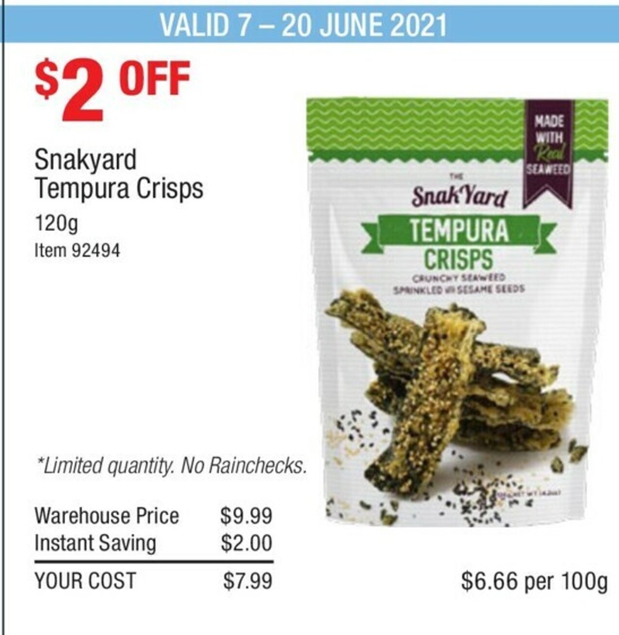 Snackyard Tempura Crisps 120g offer at Costco