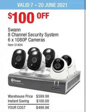 Costco Swann 8 Channel Security System 6x1080P Cameras offer
