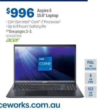 Officeworks Aspire 5 15.6" Laptop - ACA51572U4 offer
