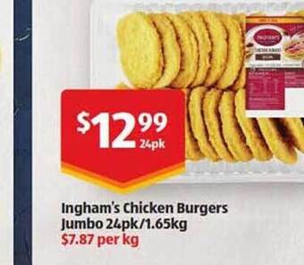 ALDI Ingham's Chicken Burgers Jumbo offer